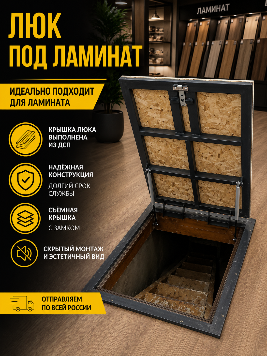 Люк в подвал под плитку 600×600 — напольный люк под плитку и ламинат — изображение 5